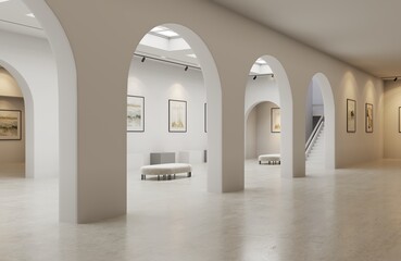 3d Interior Art Gallery. Modern interior design	