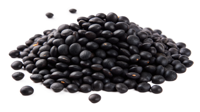 black lentil piled isolated on transparent background