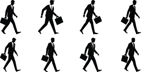 Businessperson walking silhouette set. Bundle of business figure vector on transparent background