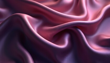 Obraz premium Abstract illustration features flowing silk satin fabric in purple magenta colours. Smooth, soft, shiny texture with wave pattern and drapery. Elegant background for luxury, romantic design.