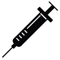 Black Syringe Icon, Medical Injection Device, Vaccine for Healthcare and Immunization Projects