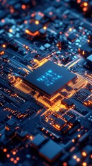 Obraz premium Closeup of a Futuristic Microchip Circuit Board: Advanced Technology and Digital Innovation