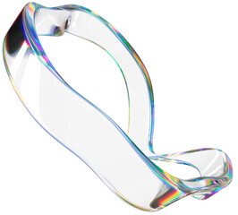3D Glass dispersion abstract ribbon element. Reflecton shape on transparent background. Realistic graphic glare and transparency effect