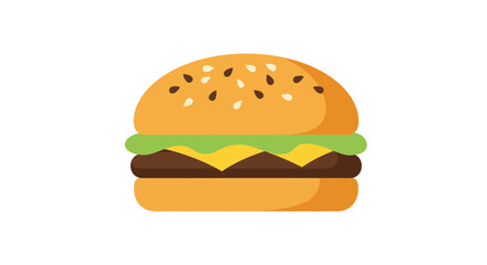 Flat-style vector of a minimal burger with one clearly visible sesame seed and a total of five seeds on the bun.