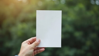 Hand holding blank white flyer booklet template. Empty paper space ready for text. Presentation for business design. Showcase product or service. Marketing or advertising.