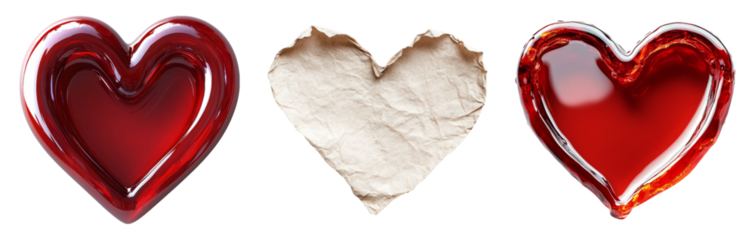 Heart Shapes in Red Gel, Crumpled Paper, and Transparent Background