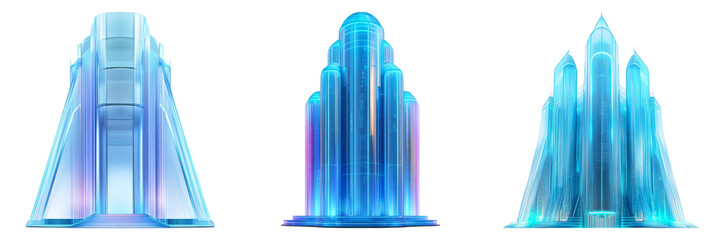 Obraz premium Three Stylish Buildings Isolated on a Transparent Background