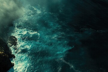 Fototapeta premium Powerful ocean waves crashing on rocky coast