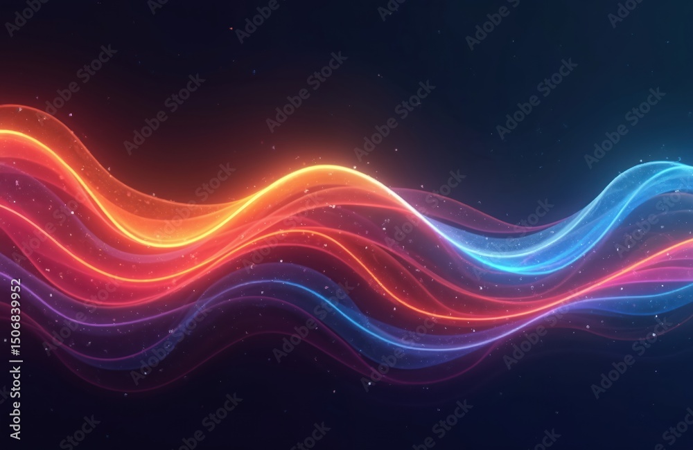Poster abstract colorful waves background. dynamic flowing lines, bright neon light effect illustration. en