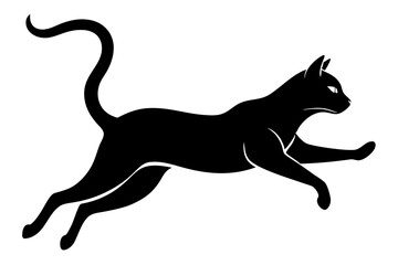 Black Cat Silhouette Leaping on White