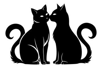 Obraz premium Two Cats Silhouette Touching Noses on White