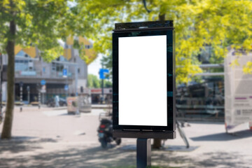 Blank advertise display stand, empty vertical billboard. Advertisement template in Netherlands