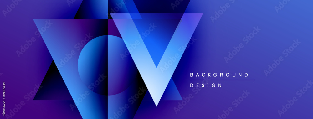 Poster Abstract blue design features layered geometric shapes, creating vibrant visual effect. Text reads background design. Modern, sleek presentation.