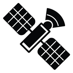 Satellite Icon Two Solar Panels with Signal Antenna, Black Silhouette Design