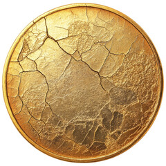 Isolated Cracked Gold Coin with Transparent Background for Design Use