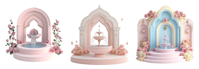 Elegant Decorative Water Fountain with Floral Accents and Archways
