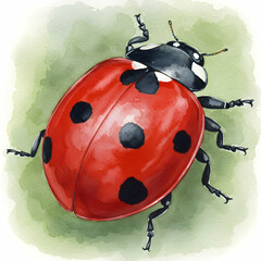 Detailed Watercolor Painting of a Ladybug: Close-Up Insect Art