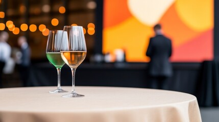Elegant Glasses of Wine at a Fundraiser Event with Soft Lighting and a Modern Background