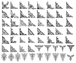 vector set coener vintage frame black and white floral patterns on frame and wallpaper