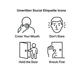 Unwritten Social Etiquette Icons – Minimalist Black and White Vector