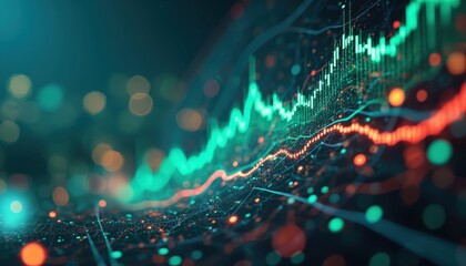 Illustration financial market growth data chart. Digital investment strategy, economic communication network connectivity, futuristic concept, global business. Finance, trade, economic analysis,