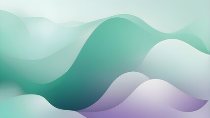 Fototapeta premium A serene abstract gradient background merging emerald green, soft turquoise, and pale lavender with flowing wave-like textures and subtle geometric shapes. AI Generated Image 