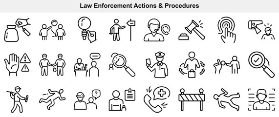 Naklejka premium Law Enforcement Actions and Procedures Icon Set