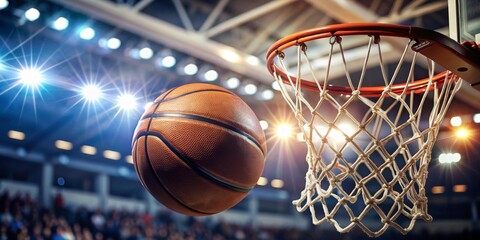 Basketball Hoop Action Shot Close-up Composition, Arena Background, Sports Concept, Basketball, Sports Photography Basketball, Sports Photography