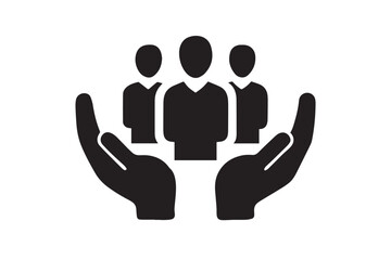 Human Support Care Vector Icon – Hands Protecting People Symbol for Safety, Security, Community Service, Charity, and Social Welfare Concepts