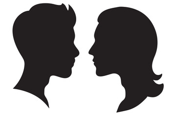Man and Woman Face Silhouette Vector – Couple Profile Icon for Love, Relationship, Romance, Gender, Design, and Art Use