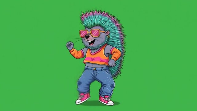 Dancing hedgehog in 80 s style