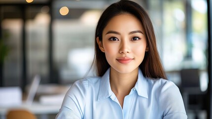 Obraz premium Asian female migration consultant, focused on discussing visa issues 