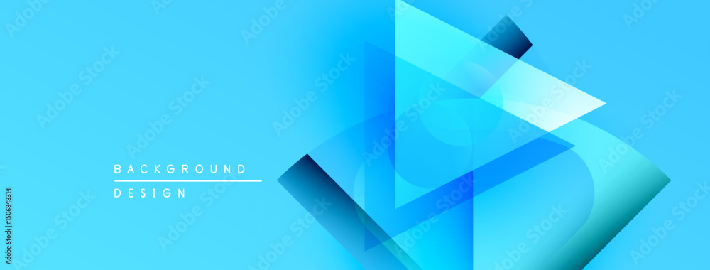 Poster Bright blue abstract design. Geometric shapes overlap creating dynamic visual effect. Gradient background adds depth, modern feel.