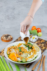 Gado-Gado, Traditional Indonesian Salad with Peanut Sauce, Vibrant and Colorful Food Shot