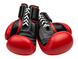 Pair of red boxing gloves isolated on transparent background