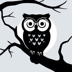 Wise Owl in Silhouette: A stylized owl, perched on a branch, gazing with wise eyes under the soft glow of the moon, perfect for evoking a sense of wisdom and night time intrigue.