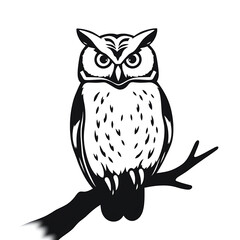 Wise Owl Perched: A majestic owl, with detailed plumage, sits regally upon a branch, embodying wisdom and serene watchfulness. Witnessing the night in perfect view.