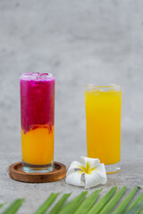 orange juice and dragon fruit juice