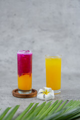 orange juice and dragon fruit juice