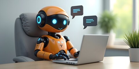 Ai chatbot assistant typing on laptop for customer service automation