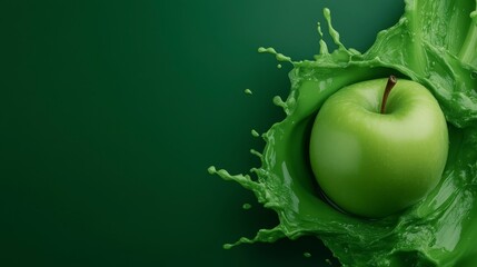 Fresh Green Apple Splashing in Smooth Spinach Liquid for a Healthy Morning Kickstart