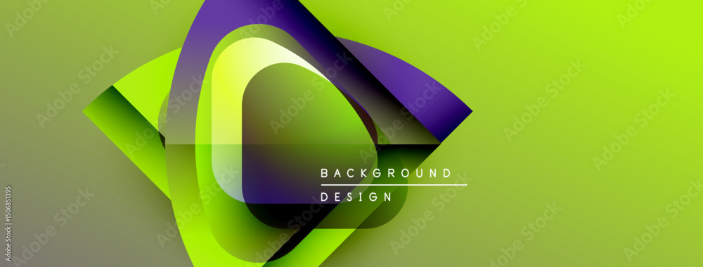 Poster abstract design features vibrant green, purple gradients. modern composition with geometric shapes, 