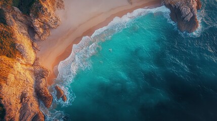 Aerial View of Man of War Bay on the Stunning Dorset Coast at Sunset with Turquoise Water and Sandy Beach