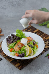 Salmon Master Salad – Fresh Mixed Greens with Grilled Salmon, Perfect for Healthy Food Photography