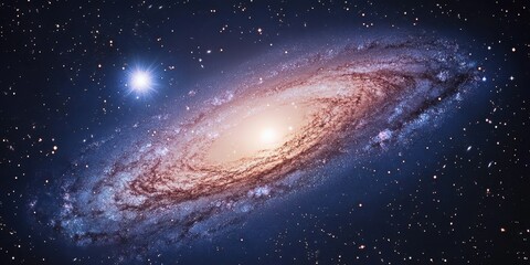 Obraz premium Vibrant Celestial Swirl: Illuminated Spiral Galaxy Overflowing with Stars in the Cosmic Night Sky