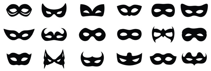 Masquerade mask icons. Set of different masquerade mask icons. Simple masquerade mask signs. Black masquerade mask icons vector illustration