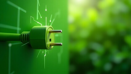 Green energy plug electric power renewable sustainable eco friendly source - obrazy, fototapety, plakaty