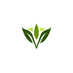 Letter V Leaf Flower Logo Design
