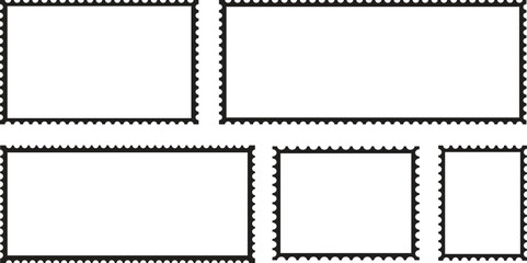 set of vector postage frames. Postage stamp borders set. Vector isolated illustration. Mockup photo postage stamps