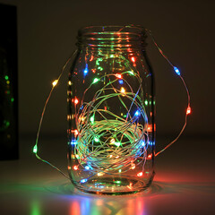 Colorful LED String Lights in Glass Jar: Festive Decor